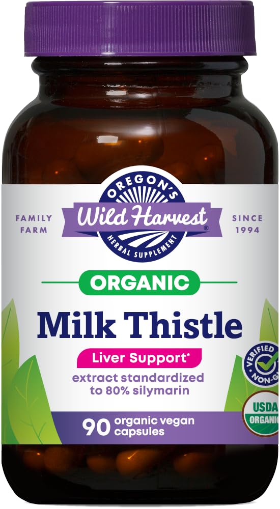 Oregon 's Wild Harvest Certified Organic Milk Thistle USDA Certified Organic Herbal Supplement, 90 Count