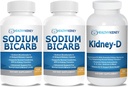 Natriumbicarbonat 650mg kapsler til syrelindring, alkalinitet 120 piller 2- Pack + Kidney- D Nyretilskud. D-vitamin optimeret til nyrestøtte.