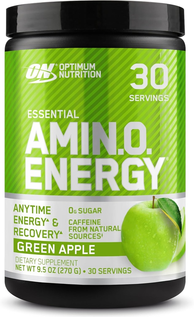 Optimum Nutrition Amino Energy - Pre Workout med grøn te, BCAA, Aminosyrer, Keto Friendly, Green Coffee Extract, Energy Powder - Green Apple, 30 Servering (Packaging May Vary)