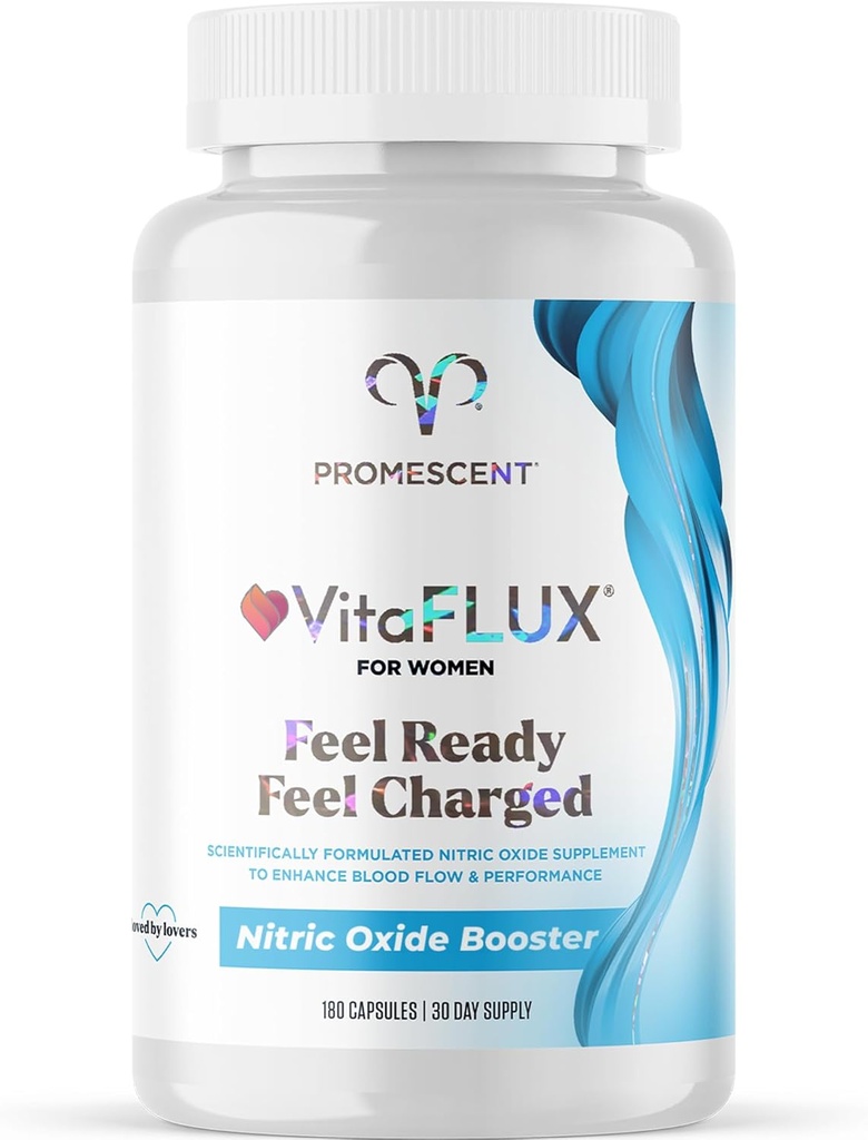 Promescent VitaFLUX Women 's Nitric Oxide Booster Supplement, Boost Energy & Performance - Therapeutic Dosis of Essential Aminoacids L Arginin, L Citrulin, L Carnitin, Zink (180 kapsler)