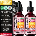(2 Pack) Vitamin B12 og B6 Flydende dråber, B12 Sublingual Vitamin B Complex - B 12 Vitamin 5000mcg - B12 Methylcobalamin til energi, hjerne, og hjerte støtte med 27,200 mcg, Strawberry, 80 Servering