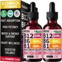 (2 Pack) Vitamin B12 og B6 Flydende dråber, B12 Sublingual Vitamin B Complex - B 12 Vitamin 5000mcg - B12 Methylcobalamin til energi, hjerne, og hjerte støtte med 27,200 mcg, Strawberry, 80 Servering