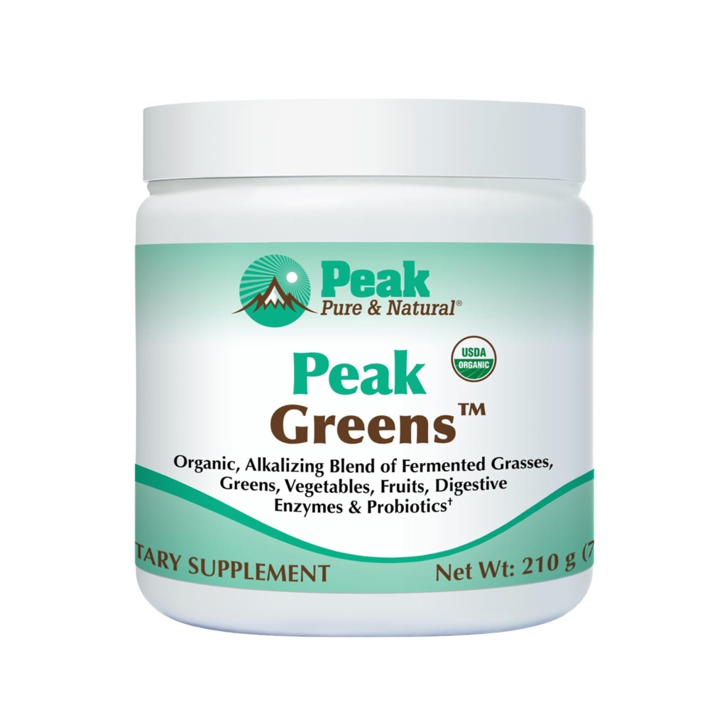 Peak Pure & Natural Peak Greens Support pH Balance og Alkalinitet Budding- 124; Superfood Green Drikke Pulver Budding- 124; Blanding af Gæret Græs, Vegetabilsk, & Frugt- 124; Digitalt Enzyme & Probiotisk Pulver