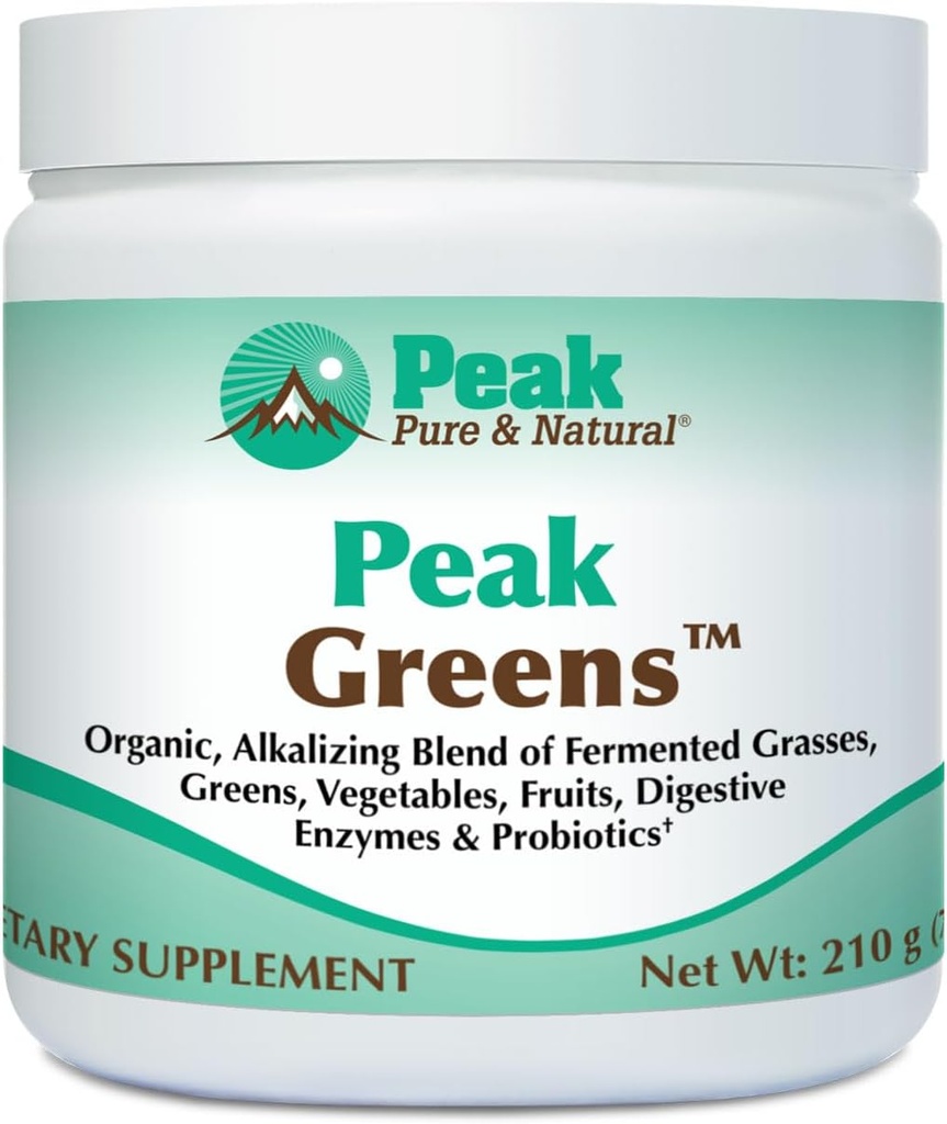 Peak Pure & Natural Peak Greens Support pH Balance og Alkalinitet Budding- 124; Superfood Green Drikke Pulver Budding- 124; Blanding af Gæret Græs, Vegetabilsk, & Frugt- 124; Digitalt Enzyme & Probiotisk Pulver