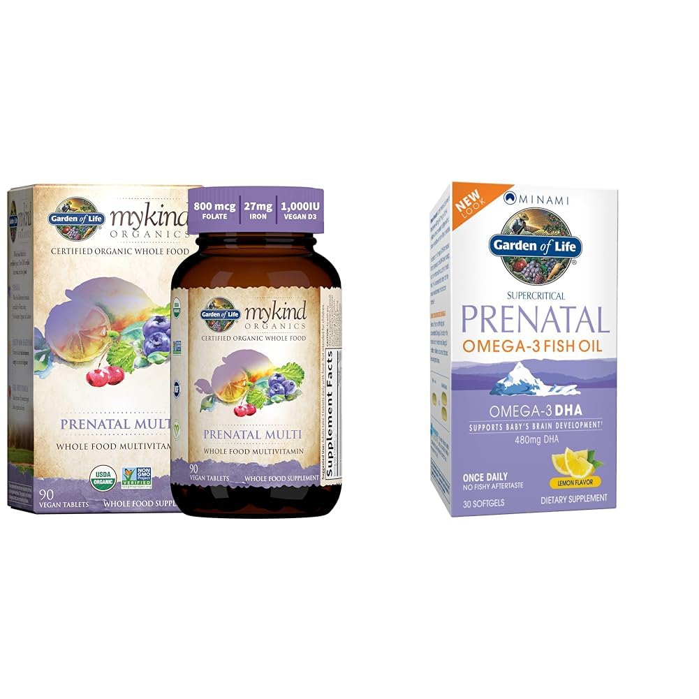 Have af liv Kvinder Prenatal Multivitamin med vitamin D3, B6, B12, C & Iron & Minami Natural Prenatal DHA Omega 3 Fish Oil Supplement Softgels, Lemon, 30 Greve