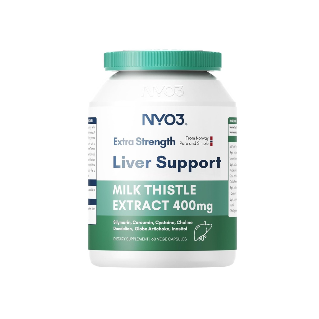 NYO3 Milk Thistle Lever Detox Supplement 400mg med Mælkebøtte Root & Artichoke Silymarin, 60 Kapsler Lever Rengøre leverstøtte Urtetilskud, Antioxidant Support