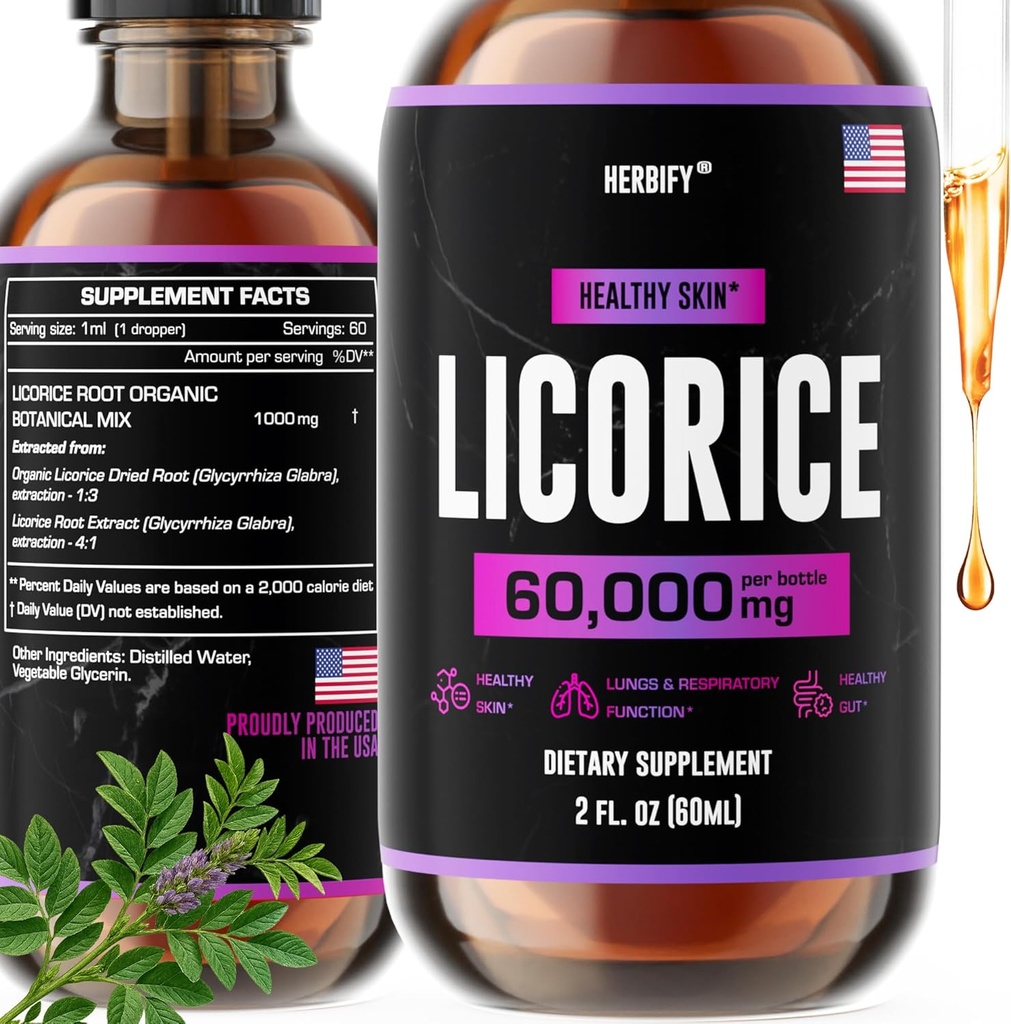 HERBIFY Lakrids Root Extract - Kraftfuld Lakrids Supplement - Lung Support Supplement - Lakrids Extract for Skin Health and immun Support - Made in USA - 2oz