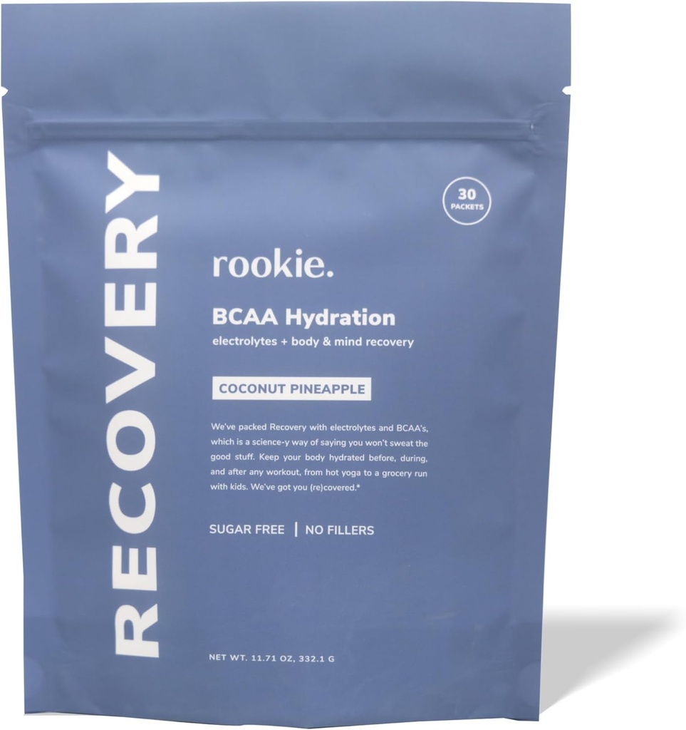 Rookie Wellness Recovery BCAA - Elektrolyte og BCAA pulver med 5 g forgrenet kæde Aminosyrer til muskel inddrivelse, Elektrolytter til hydrering, & kun 10 kalorier (30 Servere, kokos Ananas)
