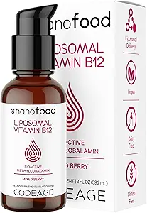 Kodeage Flydende vitamin B12 Methylcobalamin tillæg, 2-måned Tilgang, Biotilgængelig methyl B12, Vegan Non- GMO, 2 fl oz