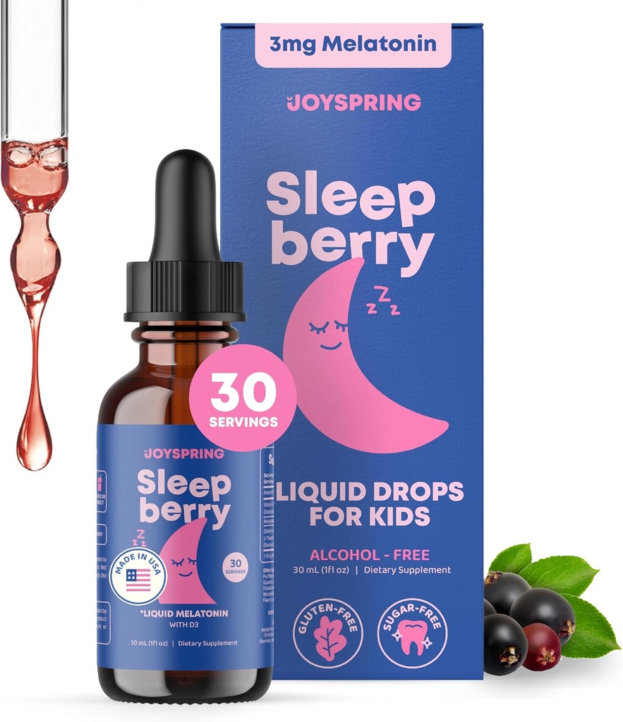 SleepBerry Flydende Melatonin til børn - Natural Sleep Aid med Elderberry og D-vitamin - øger immunsystemet, mens de sover (1 Fl oz)
