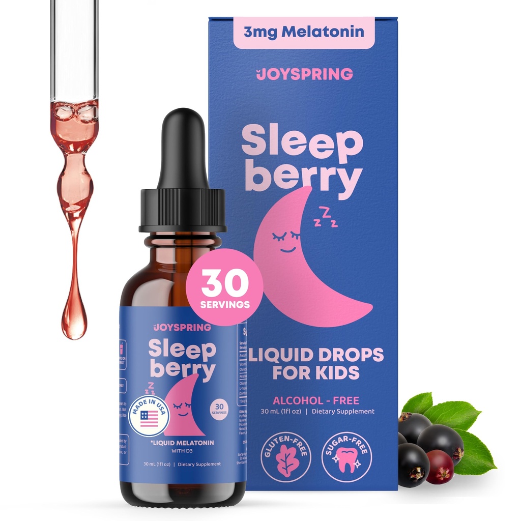 SleepBerry Flydende Melatonin til børn - Natural Sleep Aid med Elderberry og D-vitamin - øger immunsystemet, mens de sover (1 Fl oz)