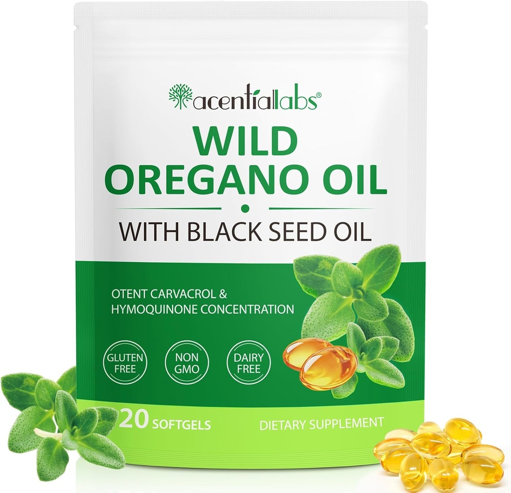 Olie af Oregano Softels, 120 Grev Oregano Oil Supplement kapsler, Oregano Oil Kapsler, 165mg Carvacrol, 2 i 1 6000mg Olie af Oregano med Black Seed Oil 200 mg