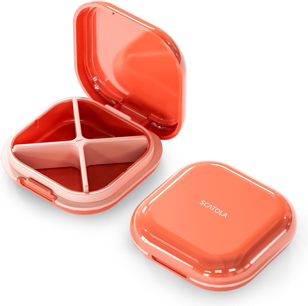 Lille pillekasse, rejsepilleboks, transportabel pilleorganizer, pillebeholder til lomme 4 afdelinger, Daily Compact Travel Medicine Holder for Vitaminer Medicin (Pink)