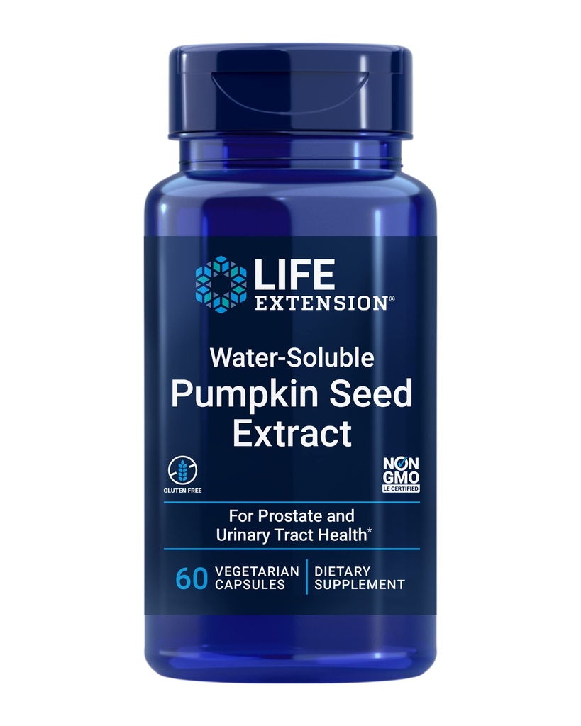 Life Extension Vand- Opløselige Pumpkin Seed Extract, fremmer Prostate & Urinary Tract Sundhed, Bstige Health Support, Mænd, Kvinder, Gluten- Gratis, Non- GMO, Vegetar, 60 Kapsler
