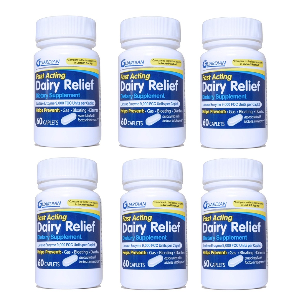 Guardian Dairy Relief Fast Active Caplets, 9000 FCC, Lactose Intolerance Pills, Lactase Enzyme (360CT (flasker))