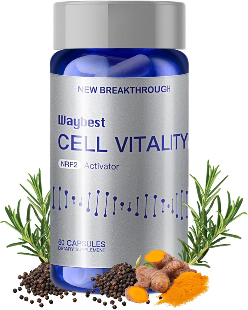 NRF2 Aktivator Antioxidant Kosttilskud til Cell Vitality ved Waybest, 60 Kapsler (1 flaske), Reducer oxiderende stress med 40% i 30 dage, Blend af 5 Herbal Phytonutrients Ingredienser, Support Immun, Hud, DNA