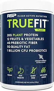 RSP TrueFit Vegan Protein Powder Meal Erstatning Shake, Plant Based Protein + Organic Fruits & Veggies, Fiber & Probiotics, Gluten Free, Dairy Free