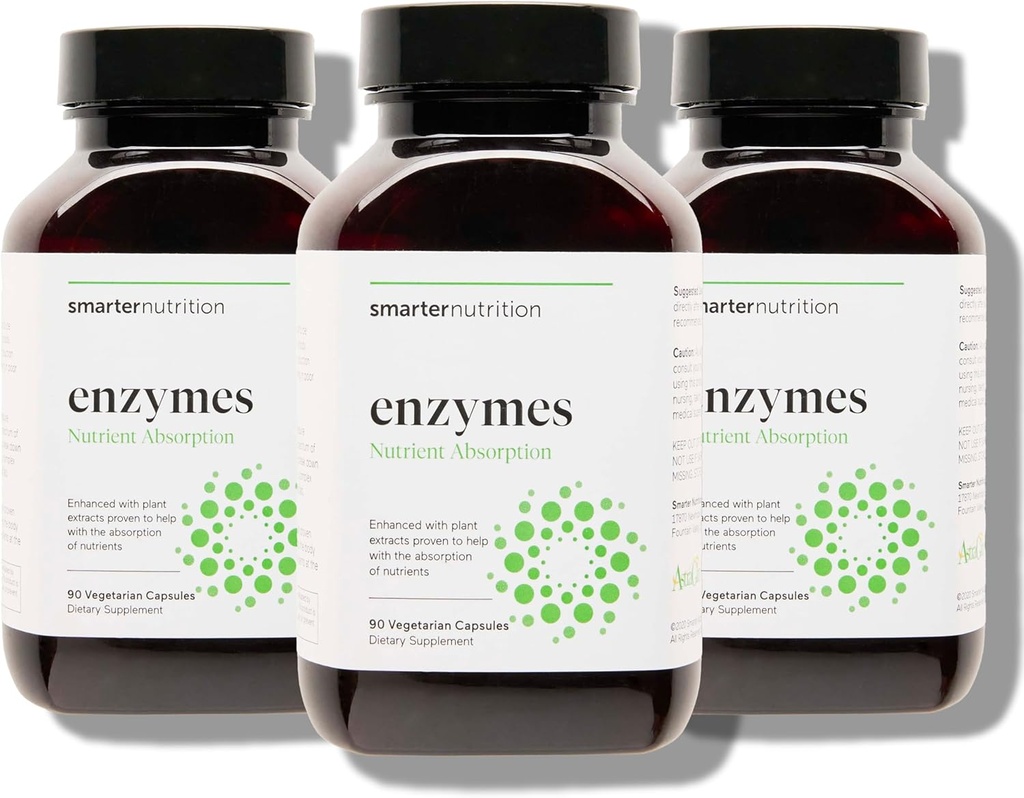 Smarter Nutrition Vegan fordøjelsesenzymer - fordøjelse Bloating & Gut Health Support med 16 Multi Enzymes for Nutrient Absorption & Måltid Komfort for både mænd og kvinder - 270 greve [90- Day Supply]