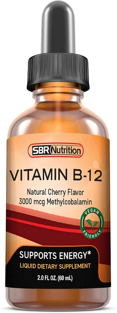 Vitamin B12 Sublingual Liquid Drops - Methylcobalamin, VIT B 12 Understøtter Energi, Max Absorption, 3000mcg Per Servering, 60 Servering, Non- GMO, Vegansk Friendly, Fremstillet i USA