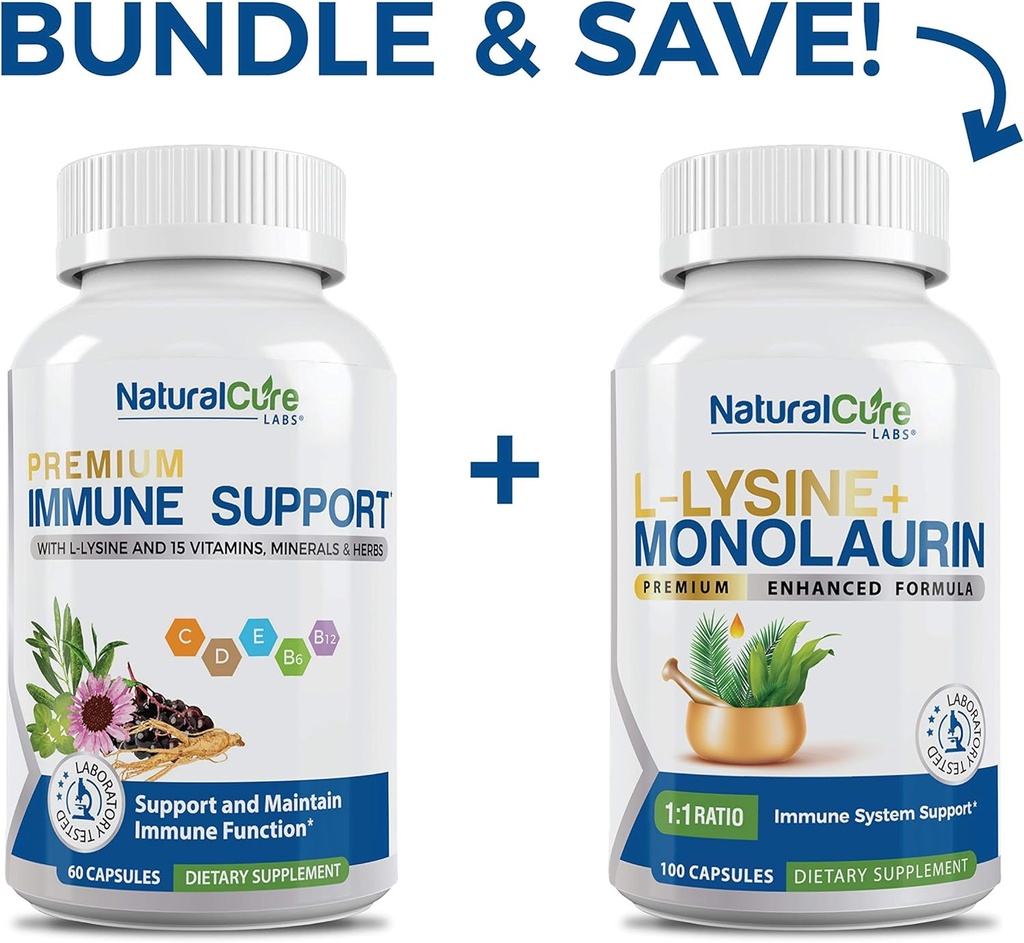 Natural Cure Labs Bundle: Immunstøtte + L- Lysin + Monolaurin