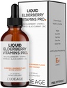 Kodeage Elderberry Vitaminer Pro - Økologisk Black Elderberry Liquid Drops - Vitamin C, D3, Zink, Sort Currant - 2 - Måned Supply - Black Sambucus Liquid - Supplement til voksne & Børn - 4 fl oz