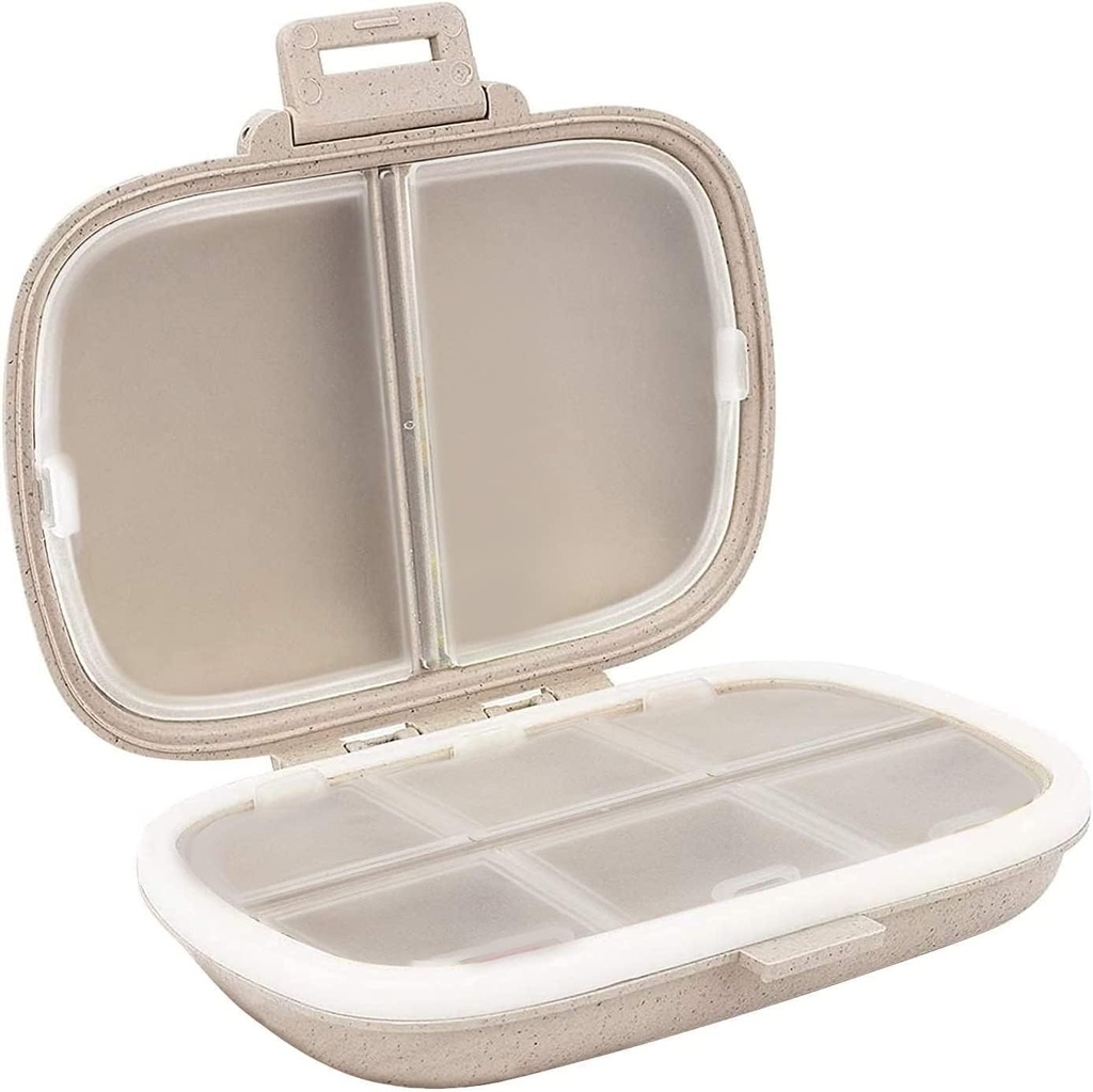 Holii Travel Pill Organizer, 8 afdelinger Bærbar Pill Case, Daily Pill Box til at holde vitaminer, Lille Pill Container til Pocket Purse Medicine Organizer Kaki