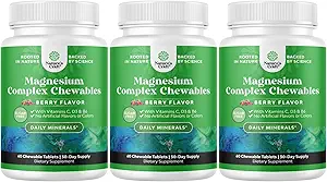 Sugar Free Magnesium Glycinate Chewable - Chewable Magnesium for voksne og børn med Glycinate Taurate & Citrate Complex Plus Vitaminer D3 B6 & C - Vegetarisk non-GMO & ingen kunstig smag (30 dag)