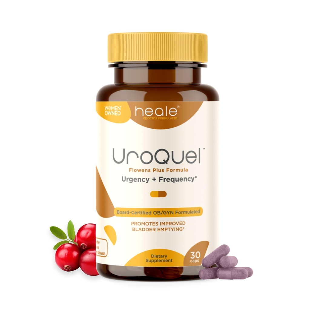 UroQuel - Natural Blege Control Cranberry Supplement - Reducere badeværelse Hastighed, Frekvens, Inkontinens, med Flowens - OBGYN Formuleret - Cranberry Pills for Kvinder & Mænd - af Heale - 30 Kapsler
