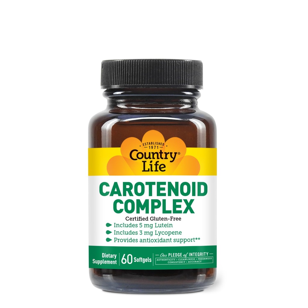 Country Life Carotenoid Complex med Lutein, Lycopene og Astaxanthin, 60 Softgels, Antioxidant Support