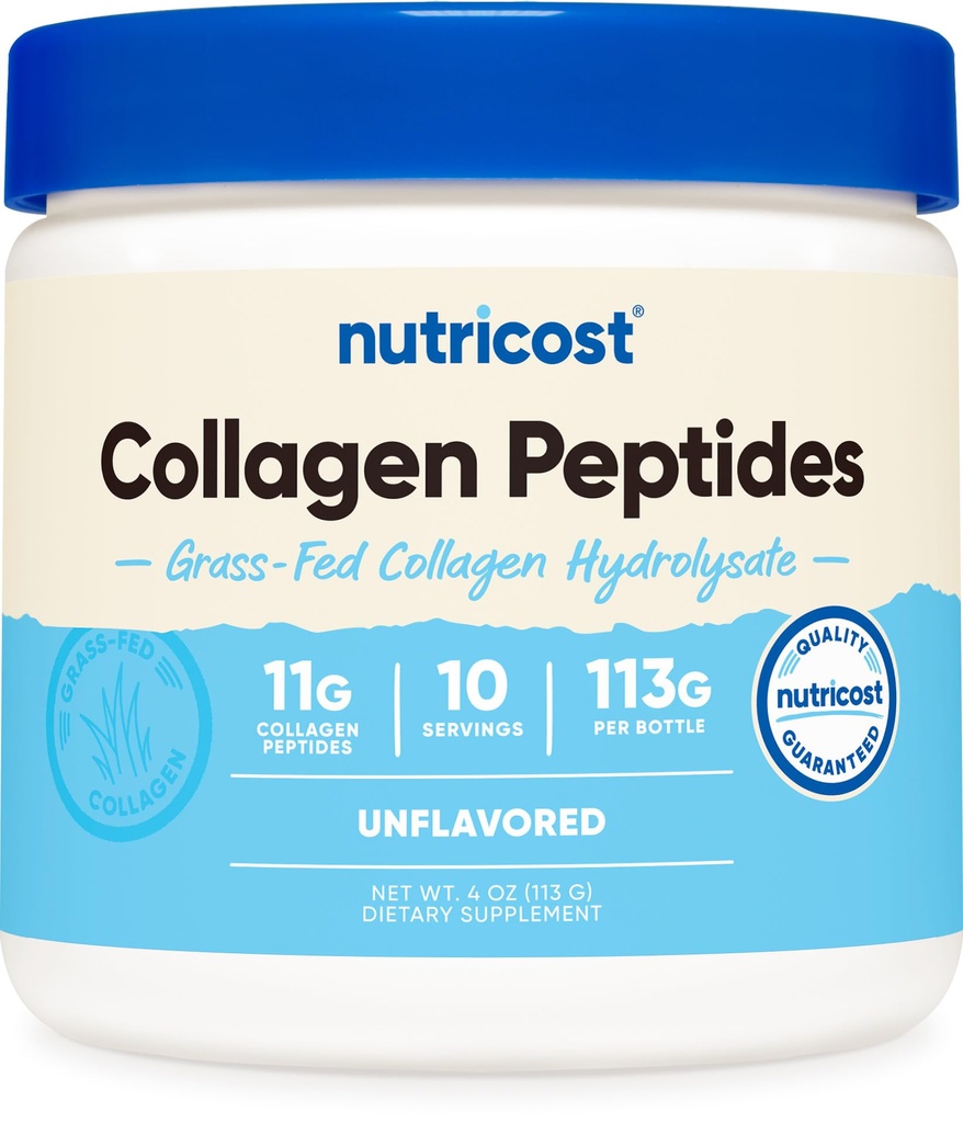 Nutricost Collagen Peptider Powder 4 oz (Unflavored) Type I, Type III Collagen - Grass- Fed, Gluten fri og ikke-GMO