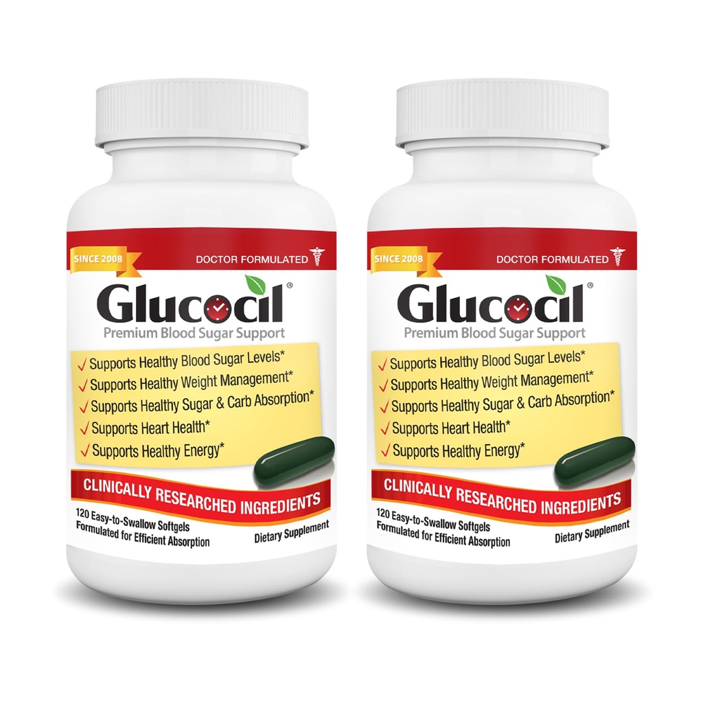 Glucocil - Softgels - Premium Blood Sugar Support - Over 2 Millioner flasker solgt - Understøtter alle 3 Blood Sugar Essentials - Siden 2008, med Berberine, Proprietary Mulberry Leaf, og mere, 2-Pack