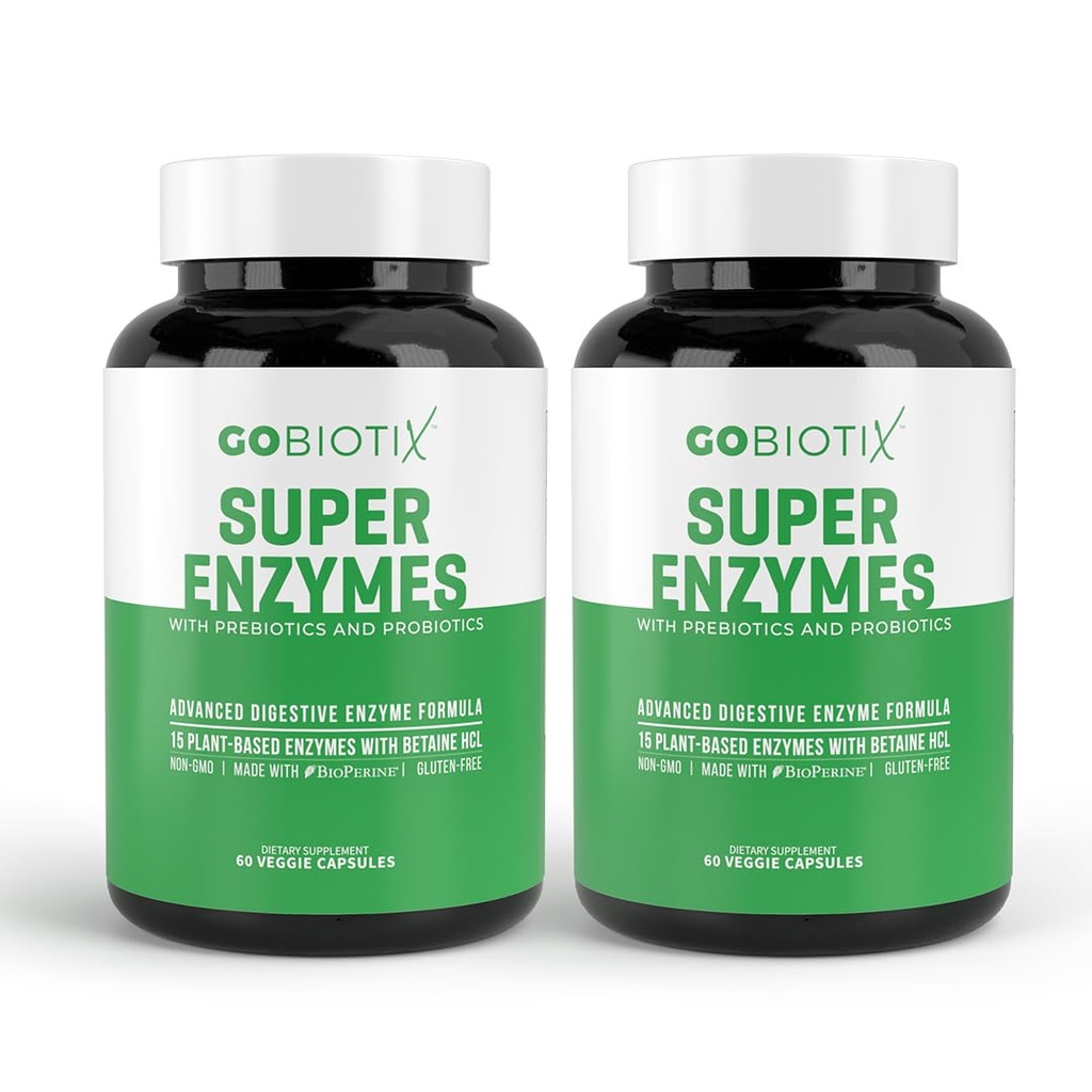 GOBIOTIX fordøjelsesenzymer tillæg med Prebiotika og probiotika til kvinder og mænd - Gut Health, Gluten fordøjelse, lactose Absorption, Plantebaserede kosttilskud - 120 kapsler