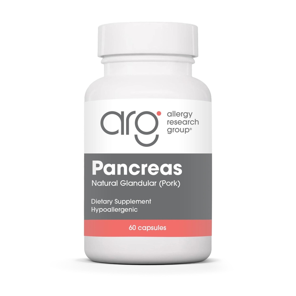 Allergy Research Group Pancreas Pork Supplement - Pancreas Natural Glandular, 425mg Pancreatic Enzymes, fordøjelige enzymer Amylase, Protease - 60 Greve
