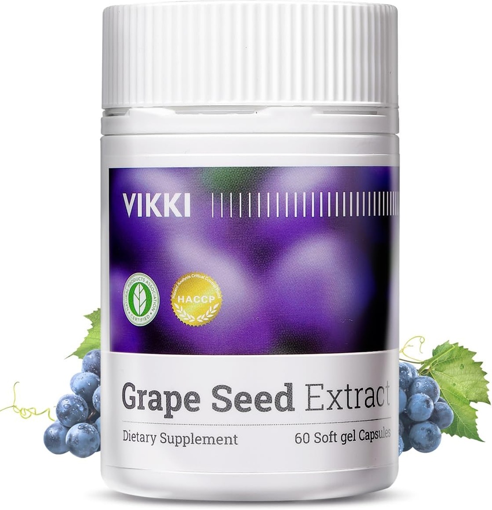 Vikki Grape Seed Extract Capsules 38100mg, 60 Count,Maximum Strength with OPC Original Blueberry Essence
