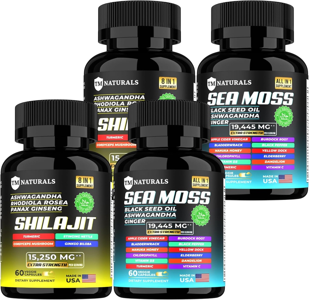 Sea Moss Black Seed Oil Ashwagandha ingefær kapsler, tillæg med gurkemeje og ingefær supplement Bladderwrack Burdock Root Organic, ACV Black Seed Oil - 240 Sea Moss kapsler
