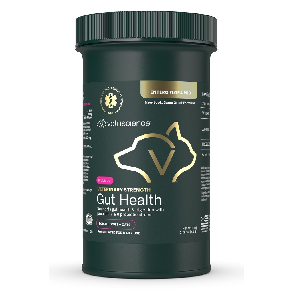 VetriScience Veterinary Strength Gut Health Powder - Gut Health Supplement for Kæledyr - Immunity Support - Petro-Friendly Probiotic Powder - Tastløs & Odorless - 60 Servere