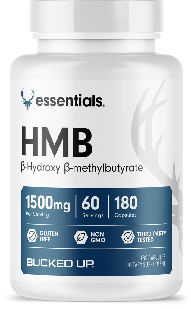 Bucked Up HMB (Beta- Hydroxy Beta- methylbutyrat) 1500mg Per Serving, Essentials (60 Servere, 180 Kapsler)