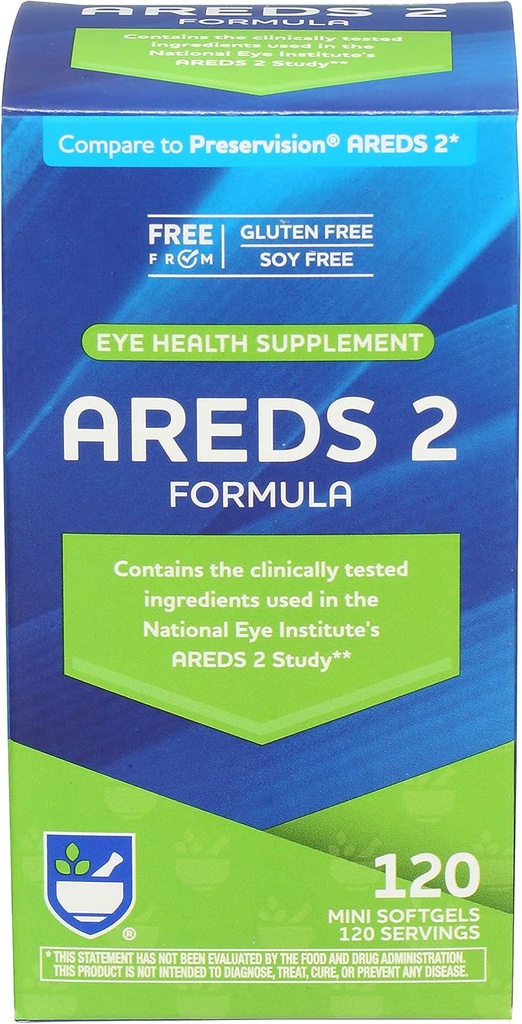 Rite Aid AREDS 2 Softgels - 120 Count, Macular Support for Eye and Vision Health, Indeholder Lutein, C-vitamin, Zeaxanthin, Zink & E-vitamin, Gluten Free og Soy Free