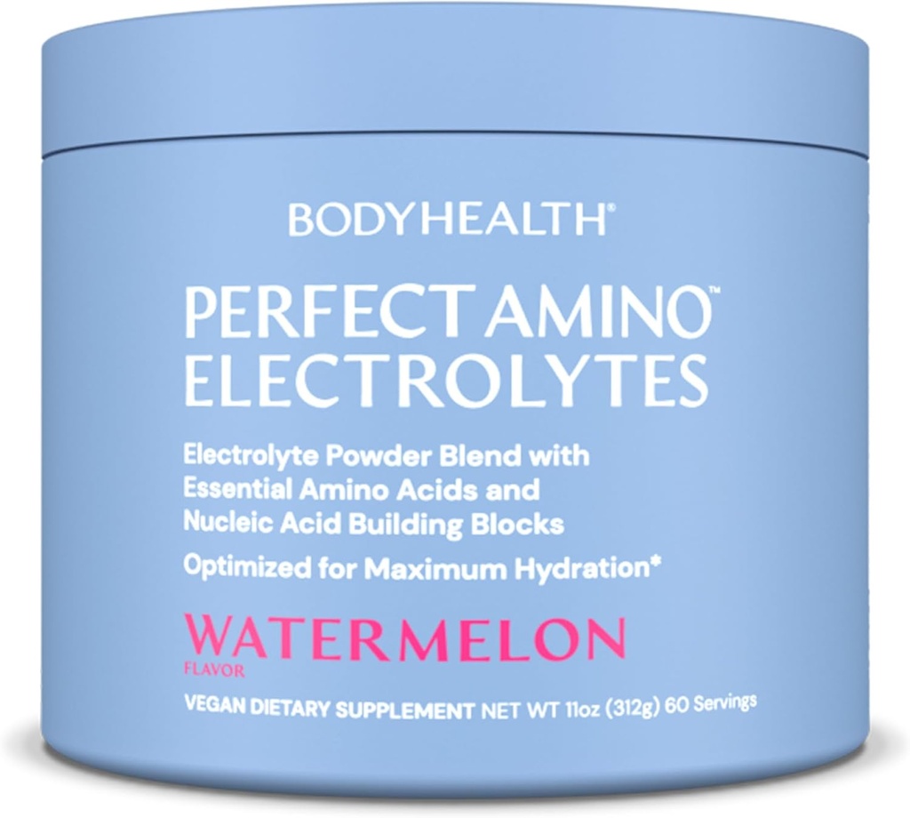 BodyHealth PerfectAmino Electrolytes Powder No Sugar, Keto Sugar Free Fasting Electrolytes Drink Mix, Hydration Powder with Trace Minerals - Watermelon - 60 Servere