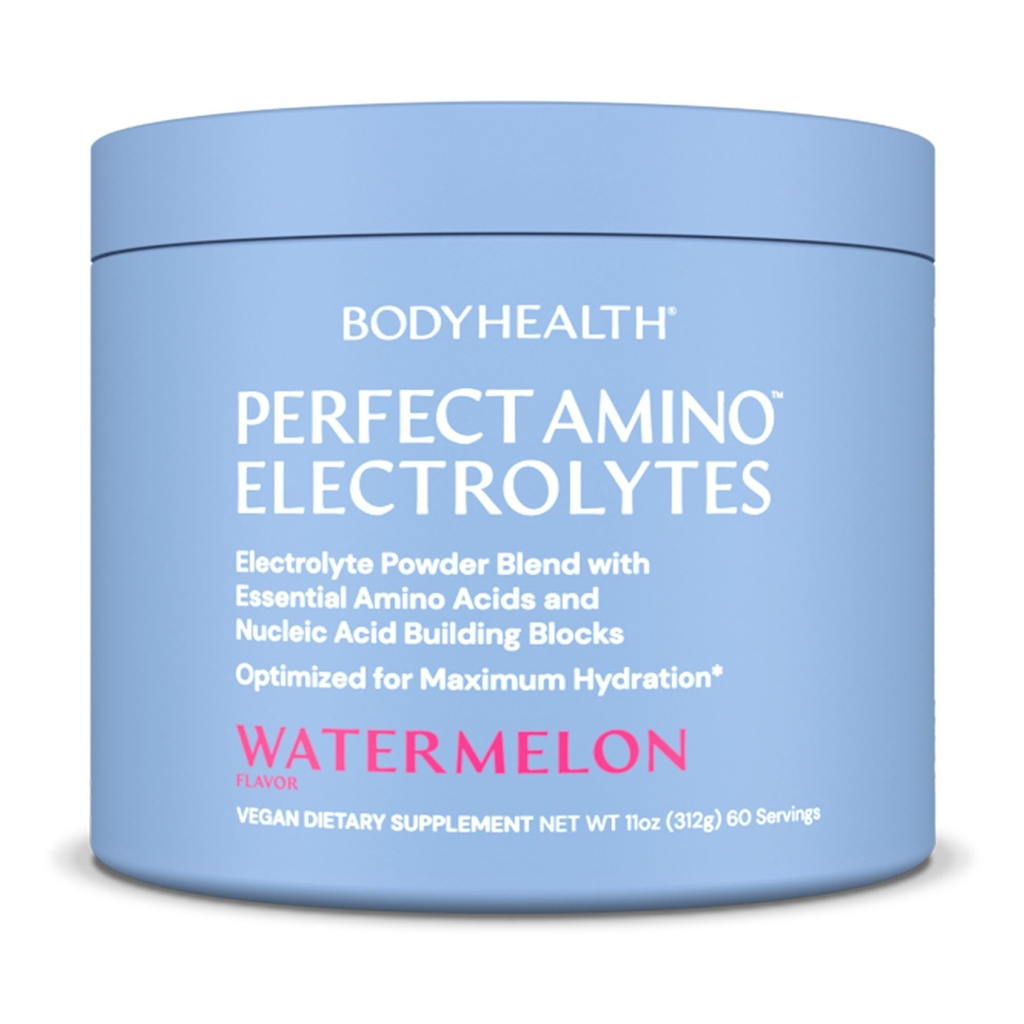 BodyHealth PerfectAmino Electrolytes Powder No Sugar, Keto Sugar Free Fasting Electrolytes Drink Mix, Hydration Powder with Trace Minerals - Watermelon - 60 Servere