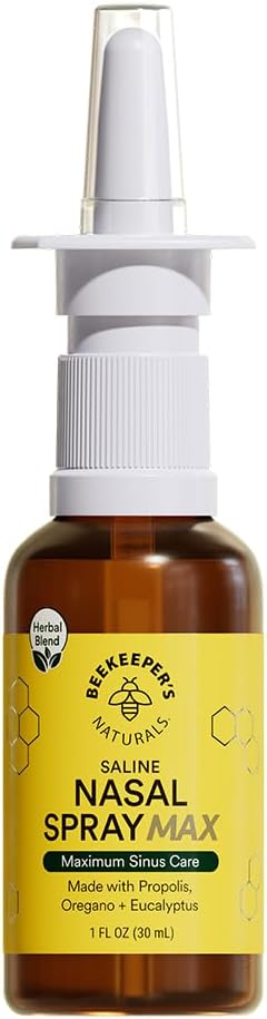 Biavlerens Naturals Propolis Nasal Rinse Spray Max, Relief for voksne w / Eucalyptus, Oregano & Saline, Clears Nasal Congestion, Fugt Sinus Canal, & Decongest Sinus Cavities, 1 fl oz