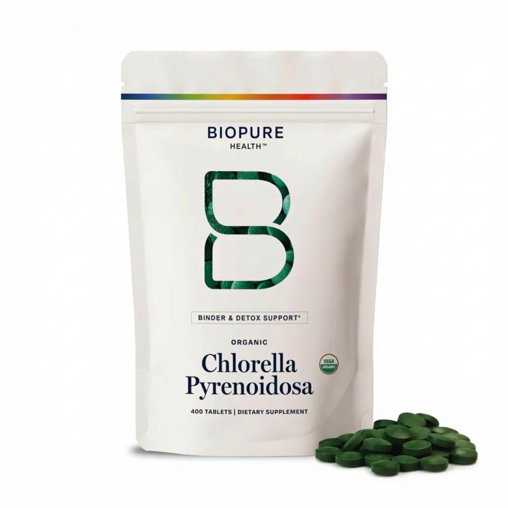 BioPure Chlorella Pyrenoidosa - 100% Organisk, Cracked- Cell Wall, Nutractacial Superfood pakket med proteiner, vitaminer, mineraler og aminosyrer, der understøtter stofskifte, Detox & Immunity - 400 tabletter