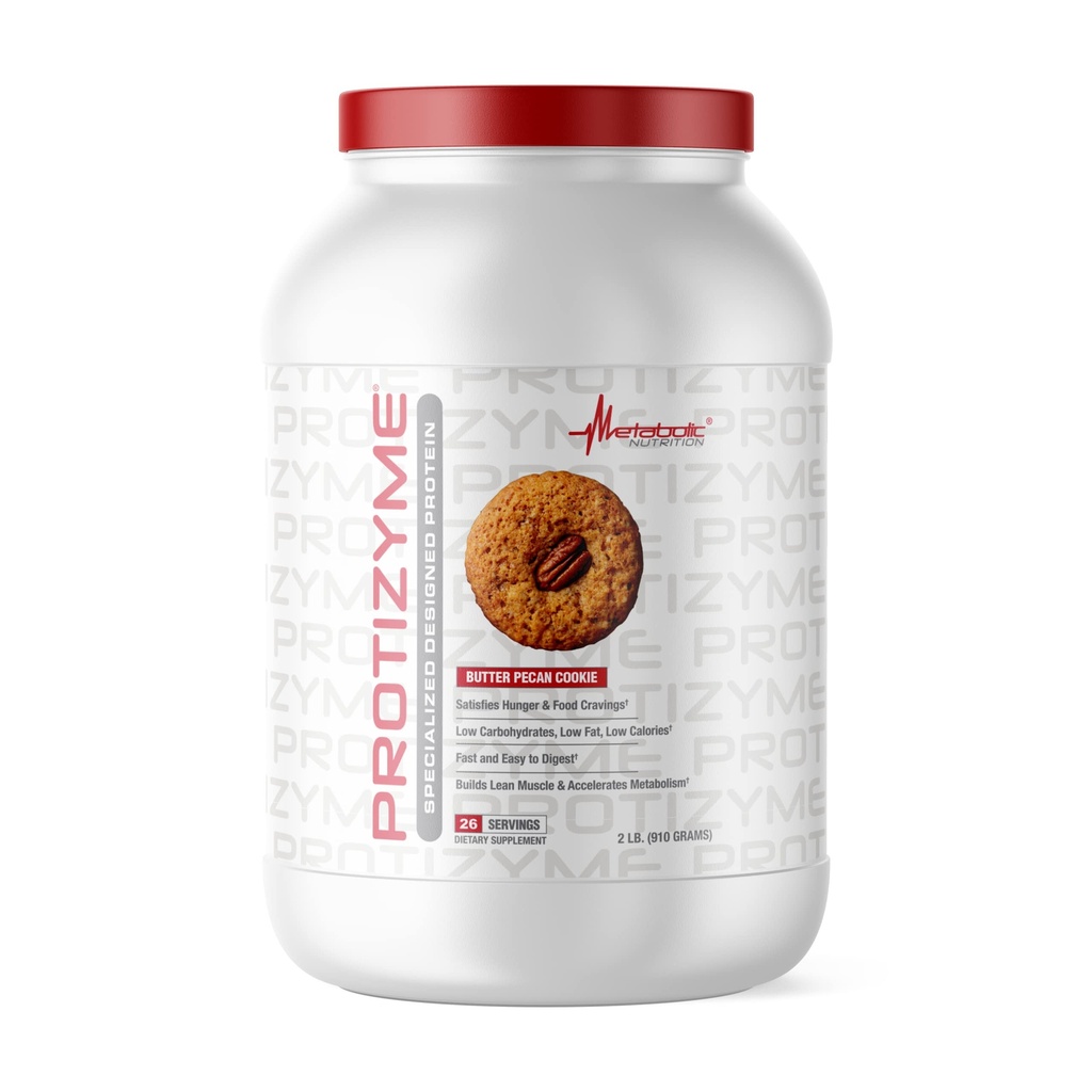 Metabolisk Nutrition, Protizyme, 100% Whey Protein Powder, High Protein, Low Carb, Low Fat Whey Protein, fordøjelsesfremmende enzymer, 24 essentielle vitaminer og mineraler, Butter Pecan Cookie, 2 Pound (26 ser)