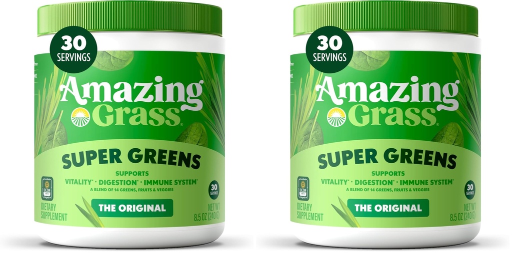 Bundle of Amazing Grass Green Superfood Powder: Grønne pulver med fordøjelige enzymer & probiotika, Organic Spirulina, Chlorella, og Beet Root Powder, Original, 30 Servere (60 Total Servering)