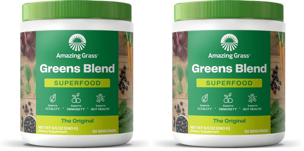 Bundle of Amazing Grass Green Superfood Powder: Grønne pulver med fordøjelige enzymer & probiotika, Organic Spirulina, Chlorella, og Beet Root Powder, Original, 30 Servere (60 Total Servering)
