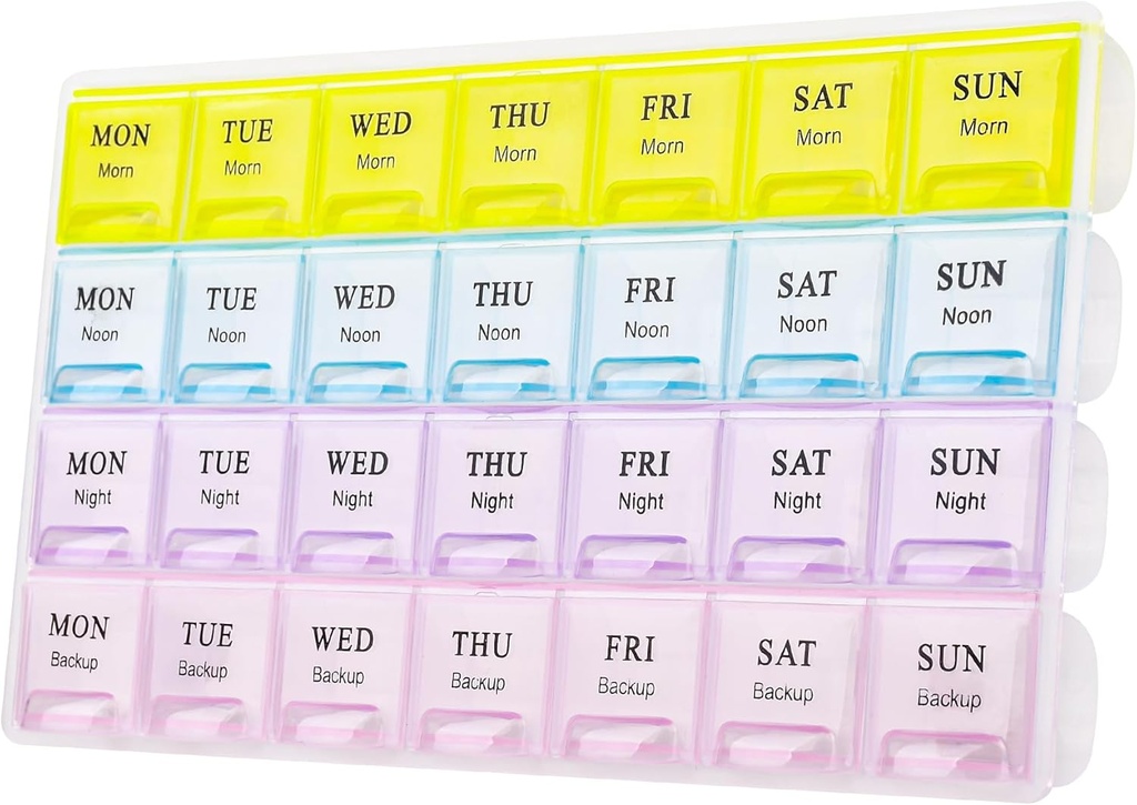 Stor Ugentlig Pill Organizer 4 gange en dag, Fugt-Bevis 7 Dag Pill Box, Travel Pill Cases Portable for Pills Vitamin Fish Oil Kosttilskud (gul)