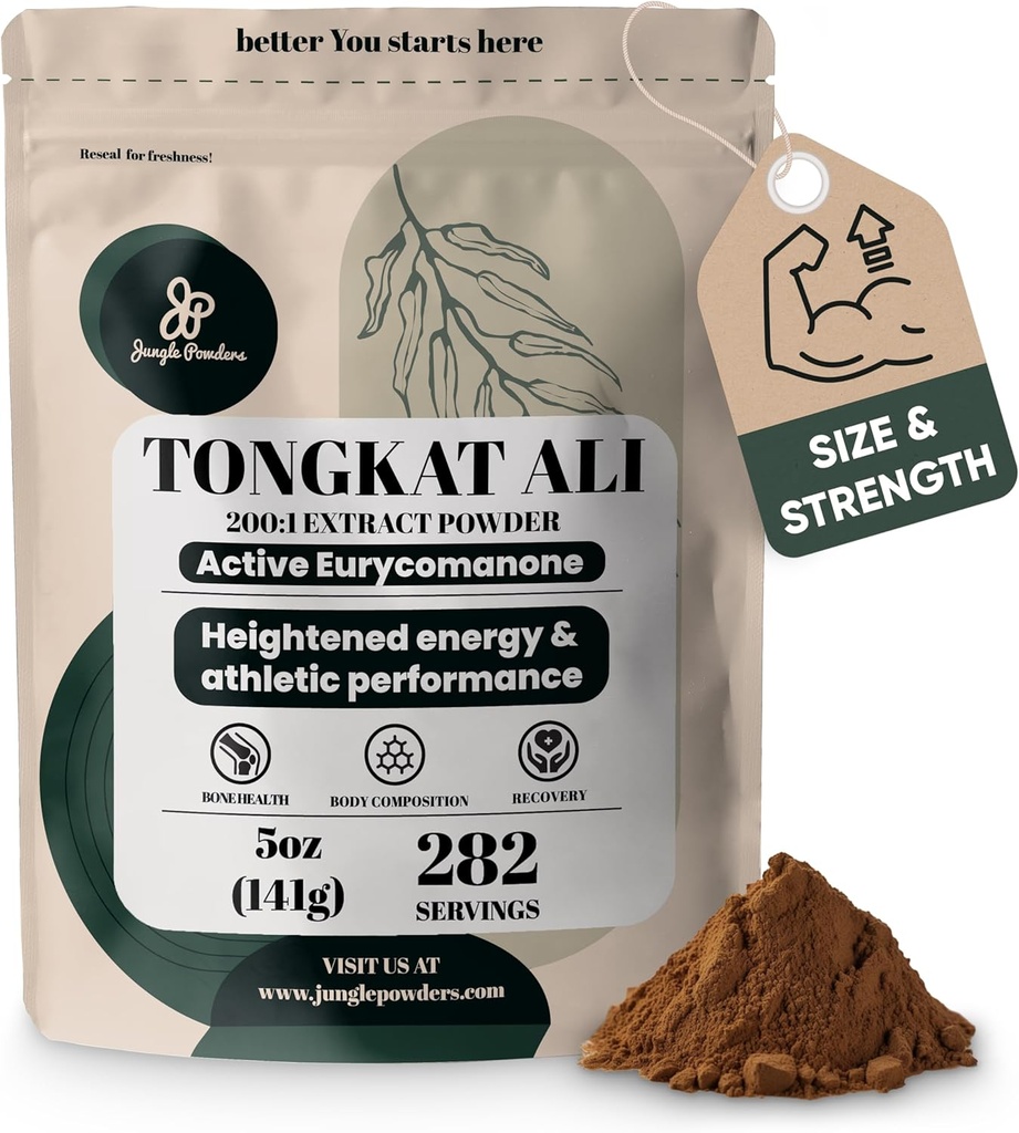 Jungle Powders Tongkat Ali for mænd Powder 200: 1 Uddrag 282 Servering 5 Ounce Bag Eurycoma Longifolia Powder Supplement Tonkat- Ali Pure Longjack Root Traditional Herre Health Support til Drive Passion