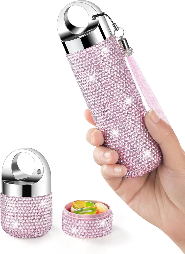 Zannaki Metal Bling Pill Organizer, Rejser Vandtæt Ugentlig Pill Box, Bærbar Stor Aluminium Alloy Pill Case Container, BPA Gratis 7 dag Daglig Medicin Organizer Holder for Vitamin, Fiskeolie, tillæg