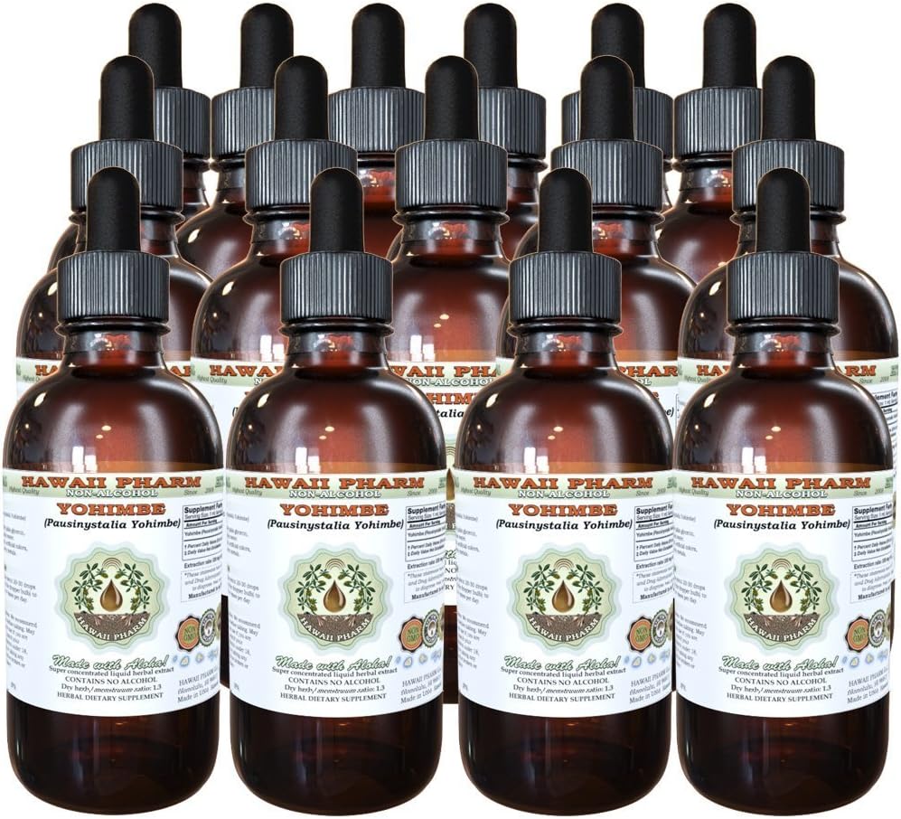 Hawaii Pharm Yohimbe Alkohol- Free Liquid Extract, Yohimbe Liquid (Pausinystalia Yohimbe) Tørret Bark Glycerite Natural Herbal Supplement, USA 15x4 fl.oz