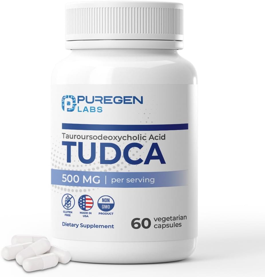 Puregen Labs TUDCA (Tauroursodeoxycholsyre) 500mg per servering, Bile Salts Lever Supplement 124; Ingen skadelige tilsætningsstoffer • 124; Non- GMO • 124; Gluten Free • 124; Fremstillet i USA - 60 Vegetariske kapsler